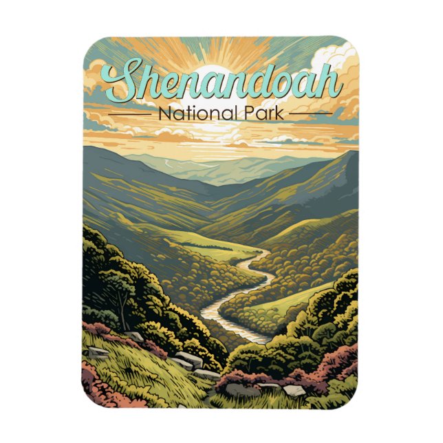 Imán Parque nacional Shenandoah Ilustracion Retro de vi (Vertical)