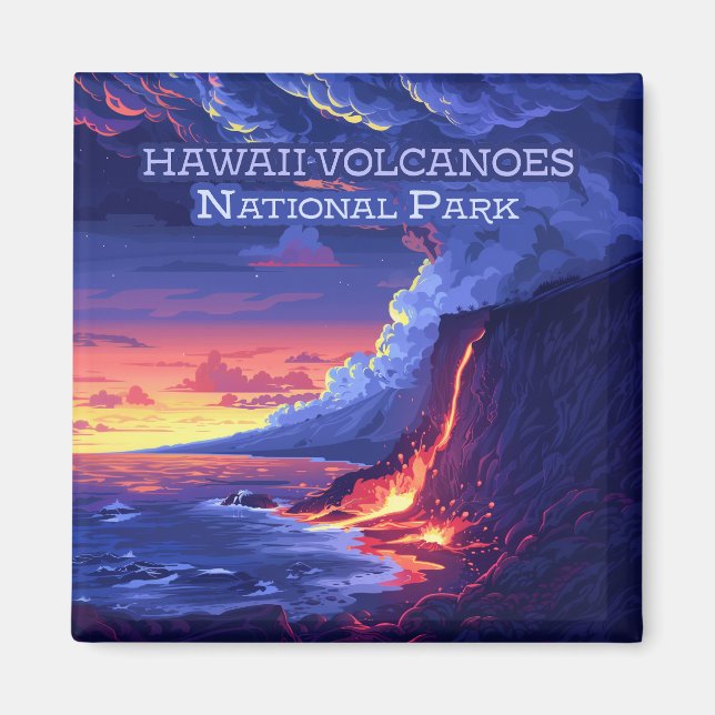 Imán Parque nacional Volcanes de Hawái Gran Isla Retro (Frente)
