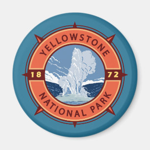 Imán Parque nacional Yellowstone Compass Retro Emblem