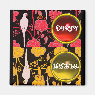 IMÁN PARROS ART DECO, FLORES AMARILLAS ROJAS SUAVES LIM