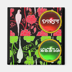 IMÁN PARROS ART DECO, FLORES VERDES ROJAS SUAVES LIMPIA