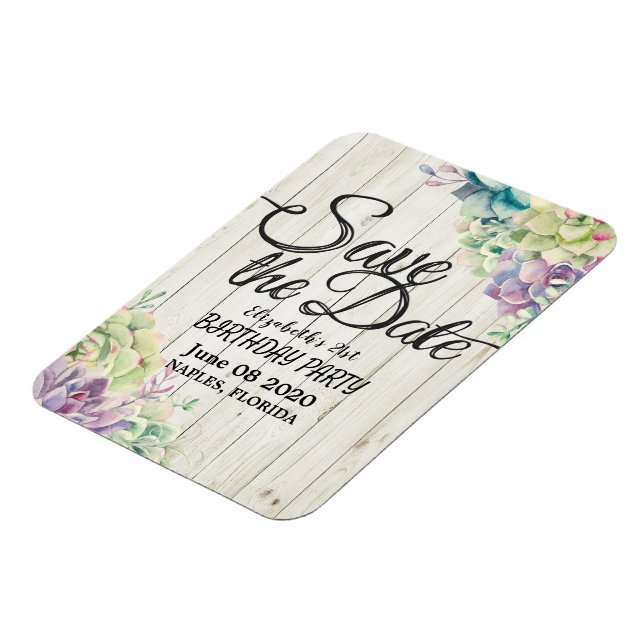 Imán Partido Cumpleaños Salven La Suculenta Madera Rúst (Lado Izquierdo)