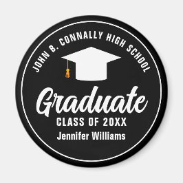 Imán Partido de Graduación de Black White Graduate 2025