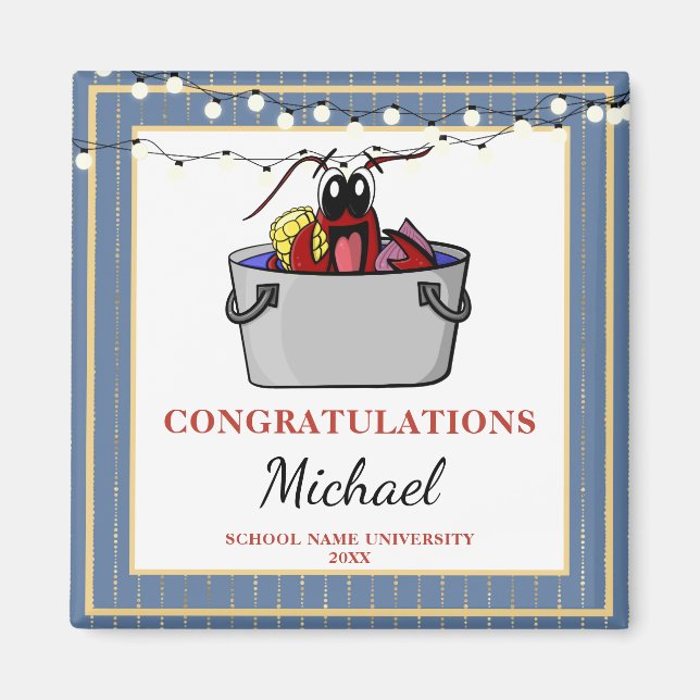 Imán Partido de Graduación de Langosta de Oro Azul (Frente)