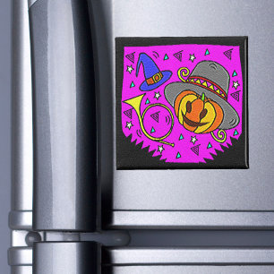 Imán Partido Halloween Jack O'Lantern y Bugle Purple