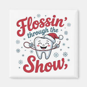 Imán Pasando hilo dental a través de la nieve Navidad d