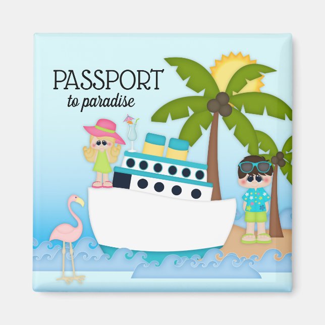 Imán Pasaporte a Paradise Cruise Bote Beach Magnet (Frente)