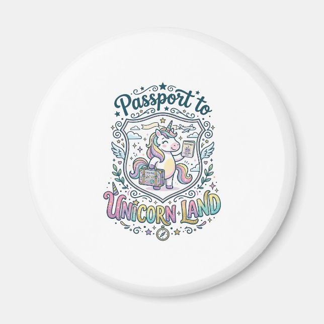 Imán Pasaporte de Unicornio a Tierra de Unicornios Fond (Frente)