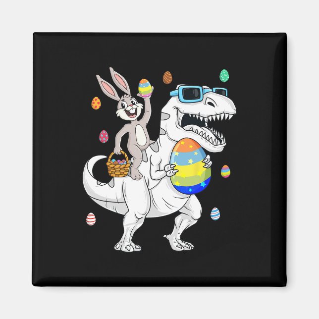 Imán Pascua Bunny Riding T Rex Dinosaur Fun Huevos G (Frente)
