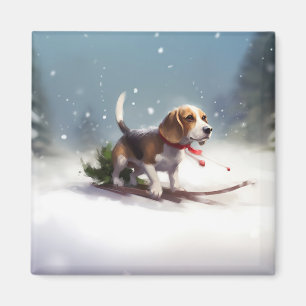 Imán Pascua de Navidad nieve invierno Beagle