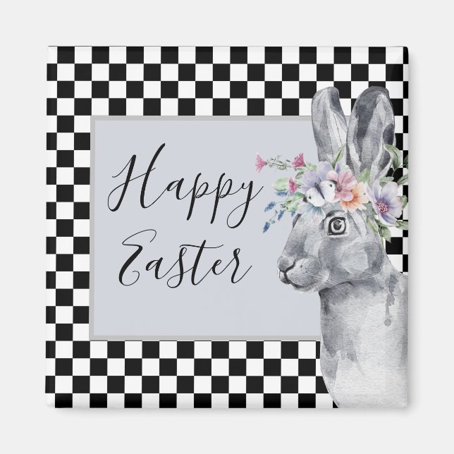 Imán Pascua del tablero de bonito Bunny Checkerboard (Frente)