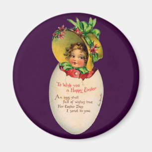 Imán Pascua vintage, Chica victoriano con Bonnet en hue