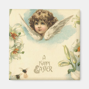 Imán Pascua Vintage, flores de lirio victorianas y ánge