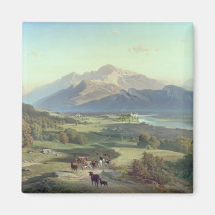 Imán Paseo a caballo con su ganado en una montaña