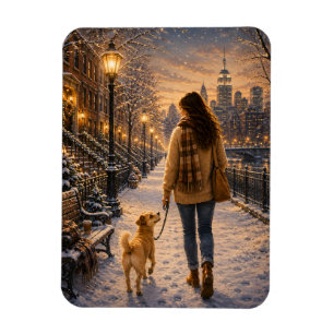 Imán Paseo acogedor de invierno por la noche con mi mej