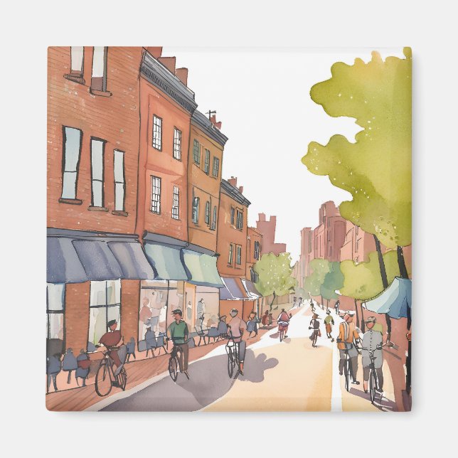 Imán Paseo en bicicleta de Boston | Mamáes de acuarela  (Frente)