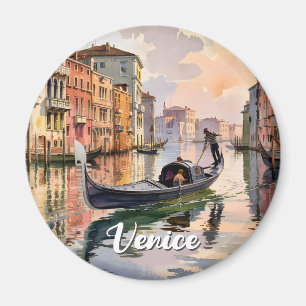 Imán Paseo en góndola de Venecia Acuarela Colorido arte
