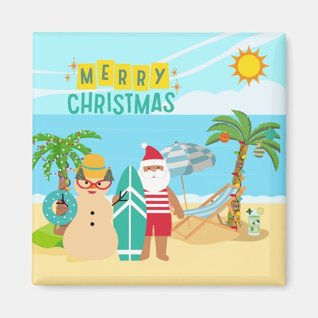 Imán Paseo Navideño de Santa Surfing (Frente)