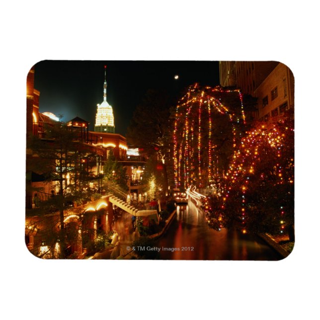 Imán Paseo por el río San Antonio de noche (Horizontal)