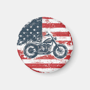 Imán Paseo por la libertad: motocicleta retro y bandera