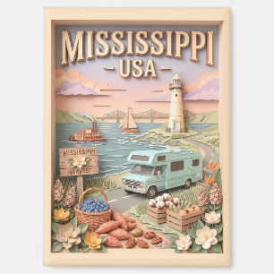 Imán Paseo por Mississippi Faro Camping Texturizado