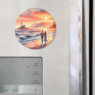 Imán Paseo romántico por el faro al atardecer en la cos