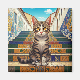 Imán Pasos de Escadaria Selaron, un gato en Río de Jane