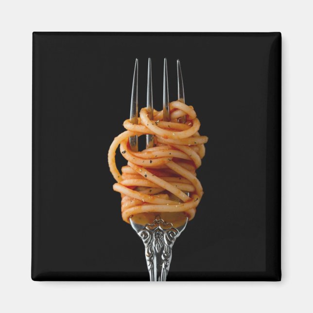 Imán Pasta rota en una horquilla, espagueti de comida (Frente)