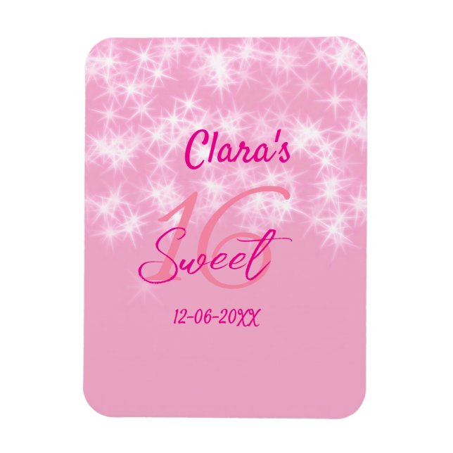 Imán Pastel bebé rosa dulce 16 cumpleaños agregar nombr (Vertical)