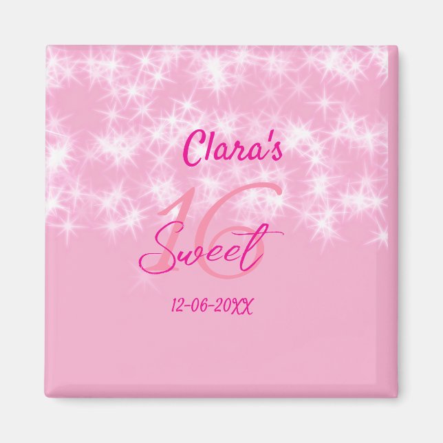 Imán Pastel bebé rosa dulce 16 cumpleaños agregar nombr (Frente)