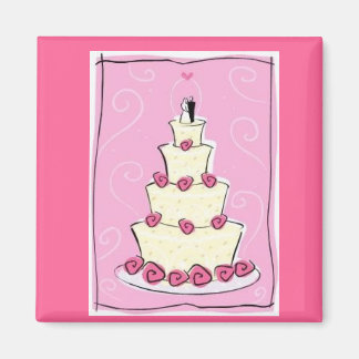 Imán pastel boda con fondo rosa
