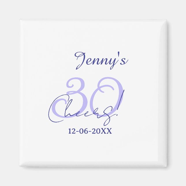 Imán Pastel cheers 30th birthday purple elegant name da (Frente)