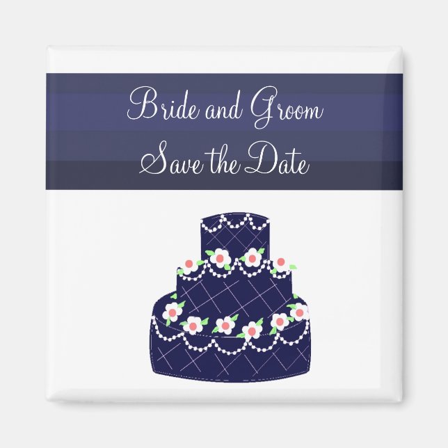 Imán Pastel de Boda azul de la marina salva la fecha (Frente)