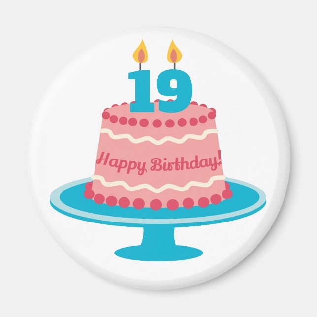 Imán Pastel de cumpleaños 19 (Frente)