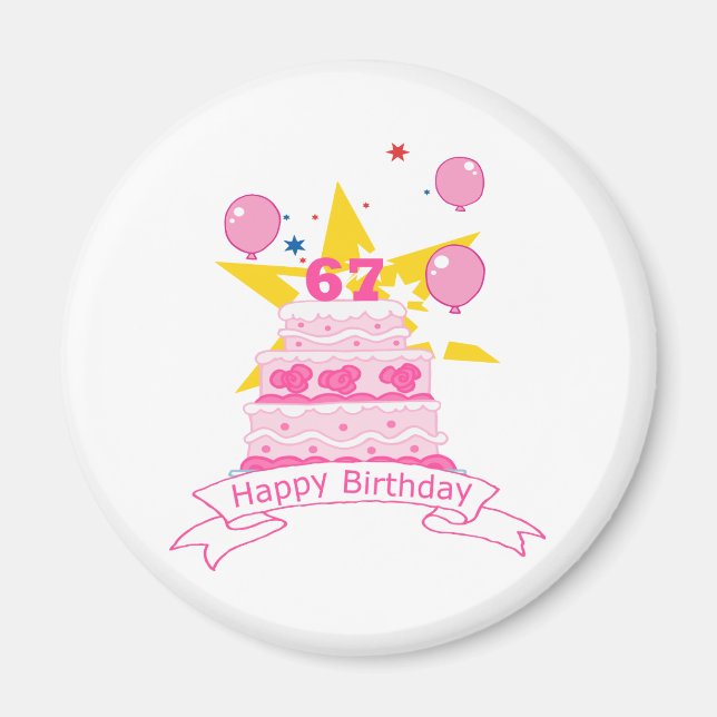 Imán Pastel de cumpleaños de 67 años (Frente)