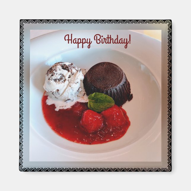 Imán Pastel de lava de chocolate - Fresas y helado (Frente)