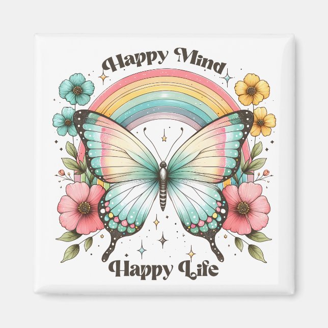Imán Pastel Hippie "Happy Mind Happy Life" (Frente)