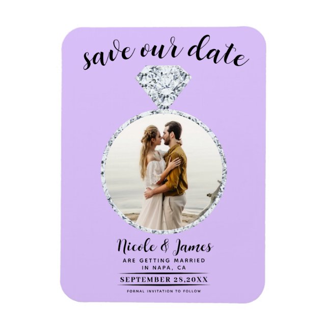 Imán Pastel Lavender Diamond Ring Bling Save the Date (Vertical)