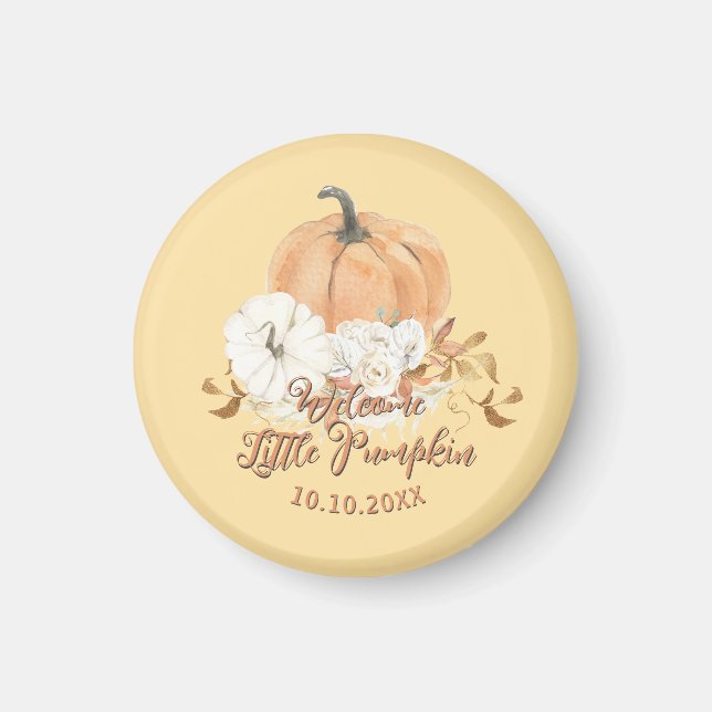 Imán Pastel Naranja Pequeña Calabaza Baby Shower (Frente)