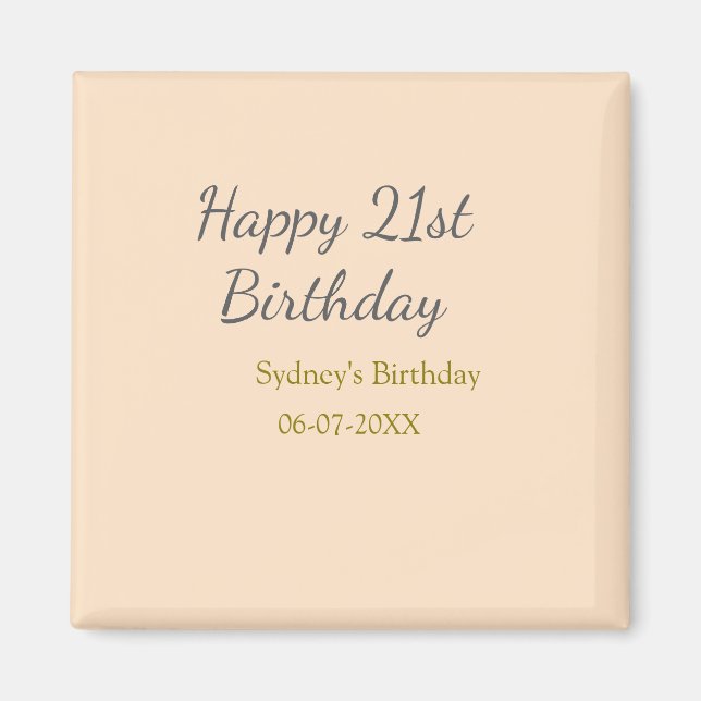 Imán Pastel orange gray happy 21st birthday name date (Frente)