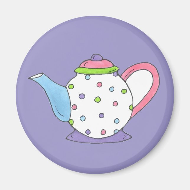 Imán Pastel Polka Dot Cerámica Tea Pot Teapot Magnet (Frente)