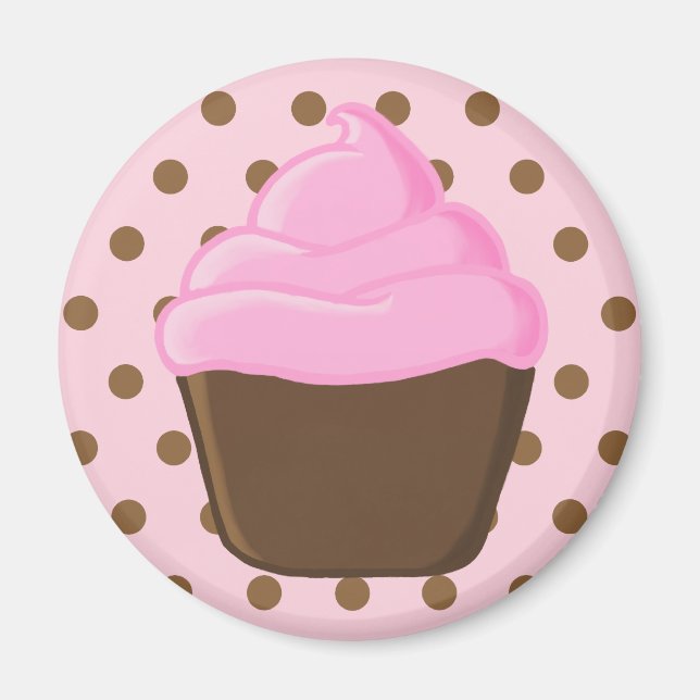 Imán Pastel rosa con puntos de polka rosados (Frente)