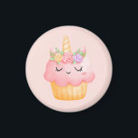 Imán Pastel rosa dulce Unicornio con Rosas<br><div class="desc">Un imán con una acuarela de un quequito con hielo rosa,  un cuerno de unicornio y rosas coloridos.</div>
