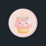 Imán Pastel rosa dulce Unicornio con Rosas<br><div class="desc">Un imán con una acuarela de un quequito con hielo rosa,  un cuerno de unicornio y rosas coloridos.</div>