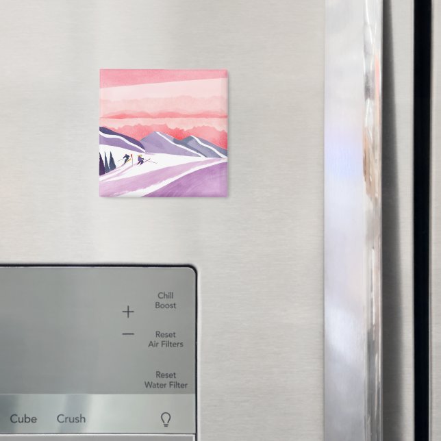 Imán Pastel Watercolor Ski Mountain Sunset (In situ (nevera))