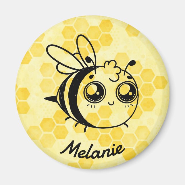 Imán Pastel Yellow Honeycomb Cute Bee Personalised (Frente)