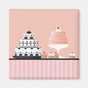 Imán Pasteles Art Decó con manteles a rayas