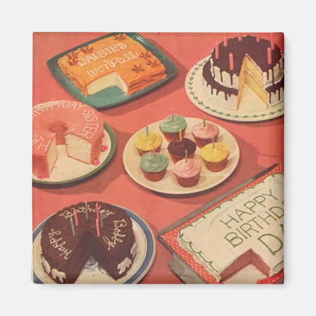Imán Pasteles de cumpleaños vintage (Frente)