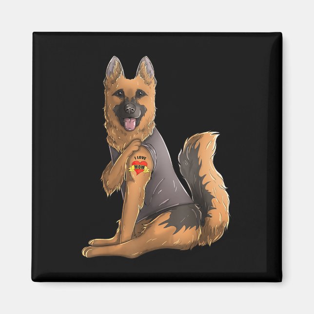 Imán Pastor alemán amo a mamá Tattoo Camiseta de perro  (Frente)