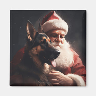 Imán Pastor Alemán Con Claus Santa Festivo Navidad